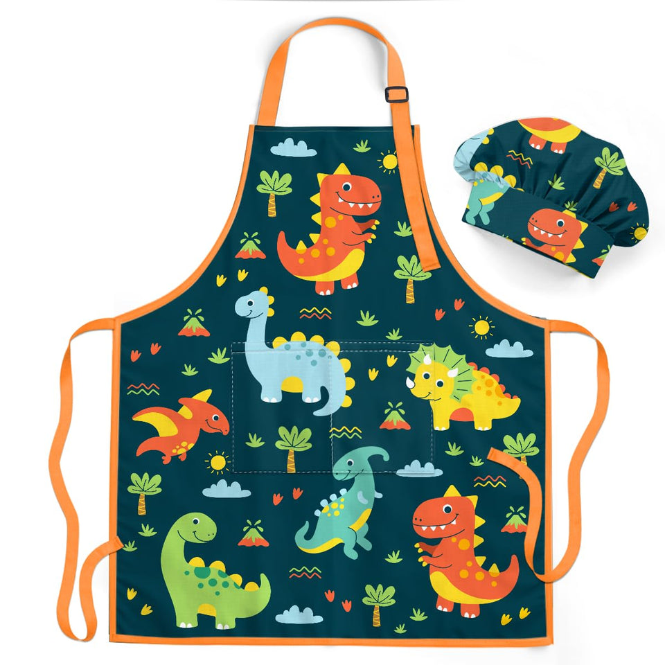 SANDJEST Dinosaur Kid Apron with front pocket for easy tool access during baking