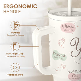 SANDJEST double-wall stainless steel tumbler with handle for comfortable carrying during workouts.