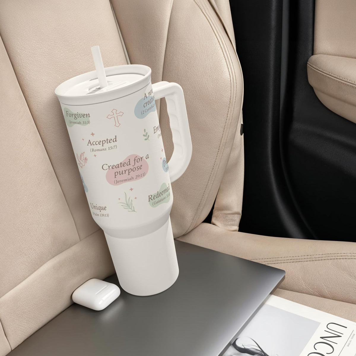 SANDJEST easy-grip handle and straw tumbler for mess-free sipping during commutes.