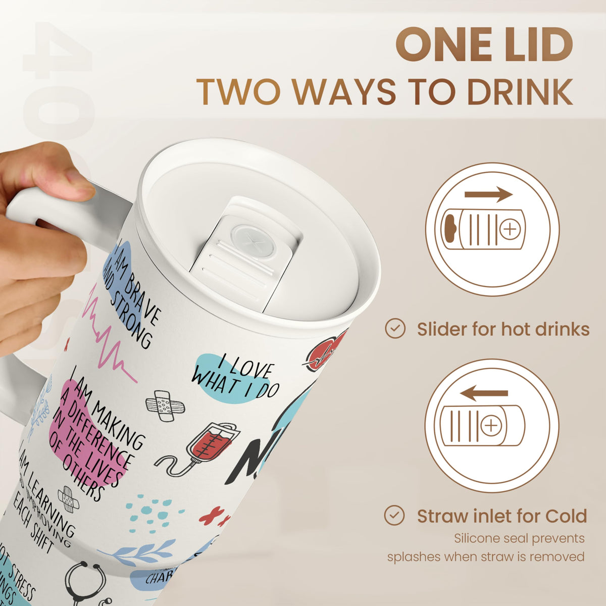 Sandjest ergonomic handle tumbler easy to carry at work, gym, or travel.
