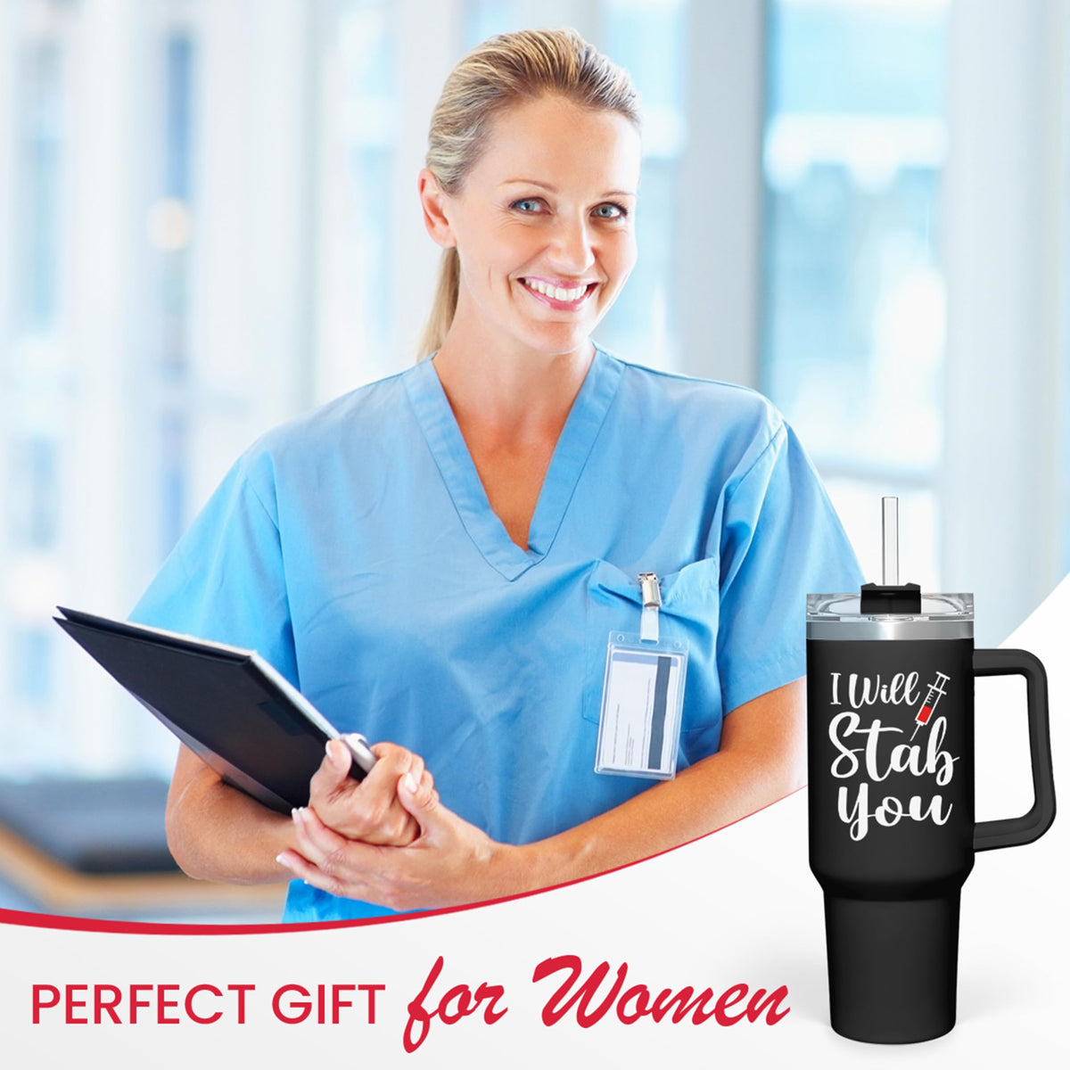 Gift-ready packaging option for the SANDJEST nurse tumbler