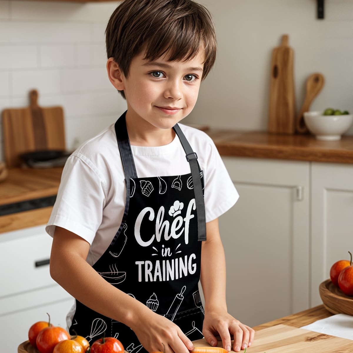 SANDJEST gift-ready kids apron set for Christmas or birthdays