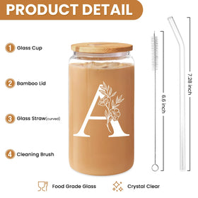 SANDJEST glass cup with lid and straw ideal for coffee, tea, or iced drinks