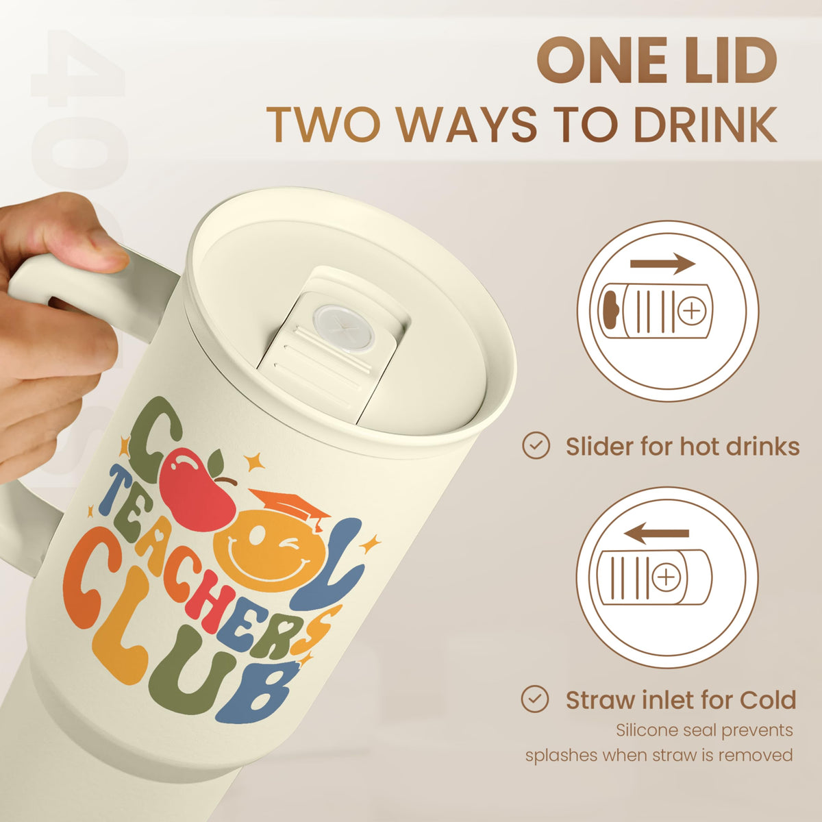 SANDJEST Handle Travel Cup lifestyle shot highlights on-the-go hydration.
