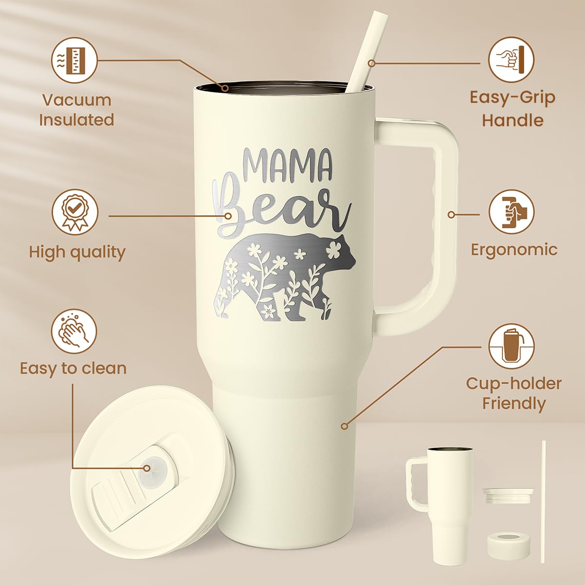 SANDJEST insulated stainless 40oz tumbler maintains temperature for hours