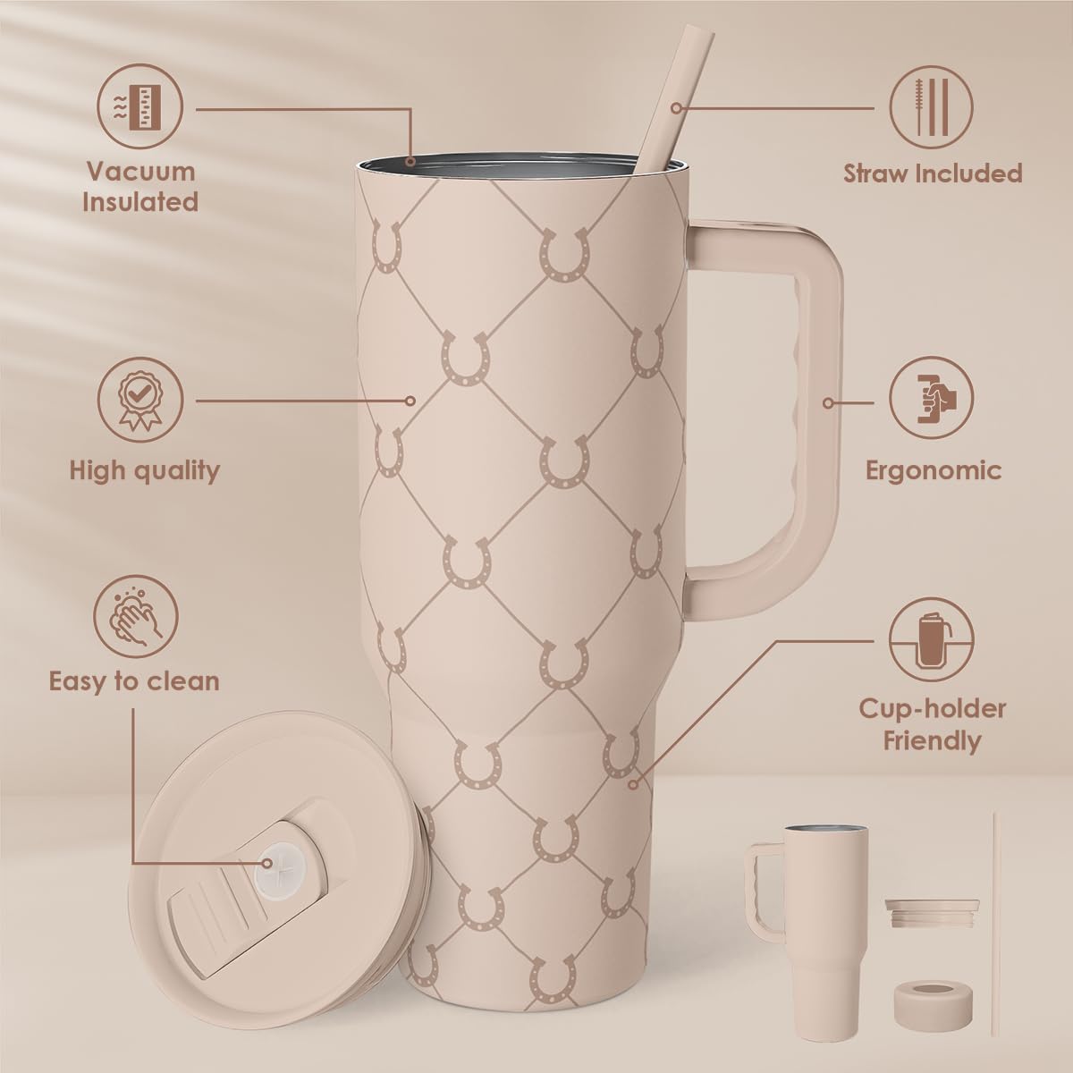 SANDJEST insulated stainless steel tumbler maintains drink temperature longer.