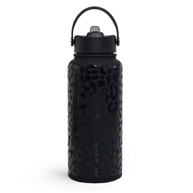 SANDJEST Leopard 32oz bottle with leopard print and vacuum insulation.