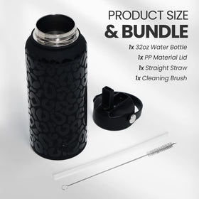 SANDJEST leopard bottle with leakproof lid, travel-ready.