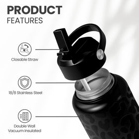 SANDJEST leopard-print design bottle ideal for workouts and outdoors.