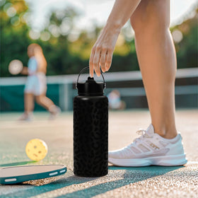 SANDJEST leopard bottle suitable for gym, travel, and outdoors.