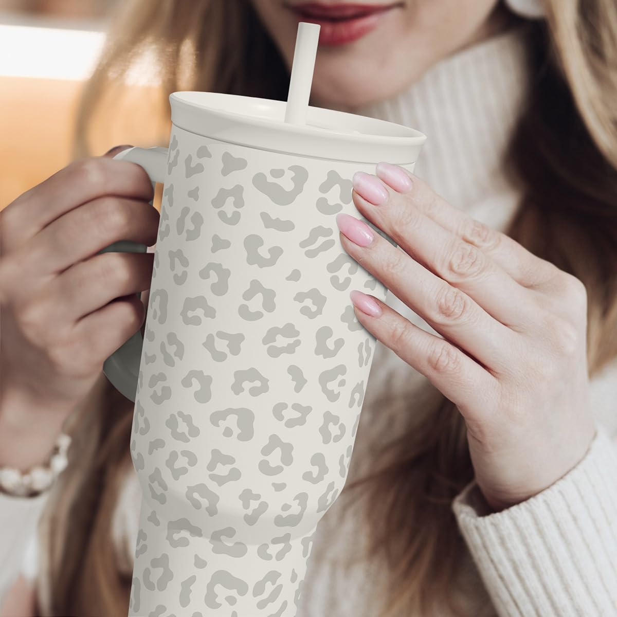 SANDJEST Leopard Tumbler design adds flair to daily hydration rituals.