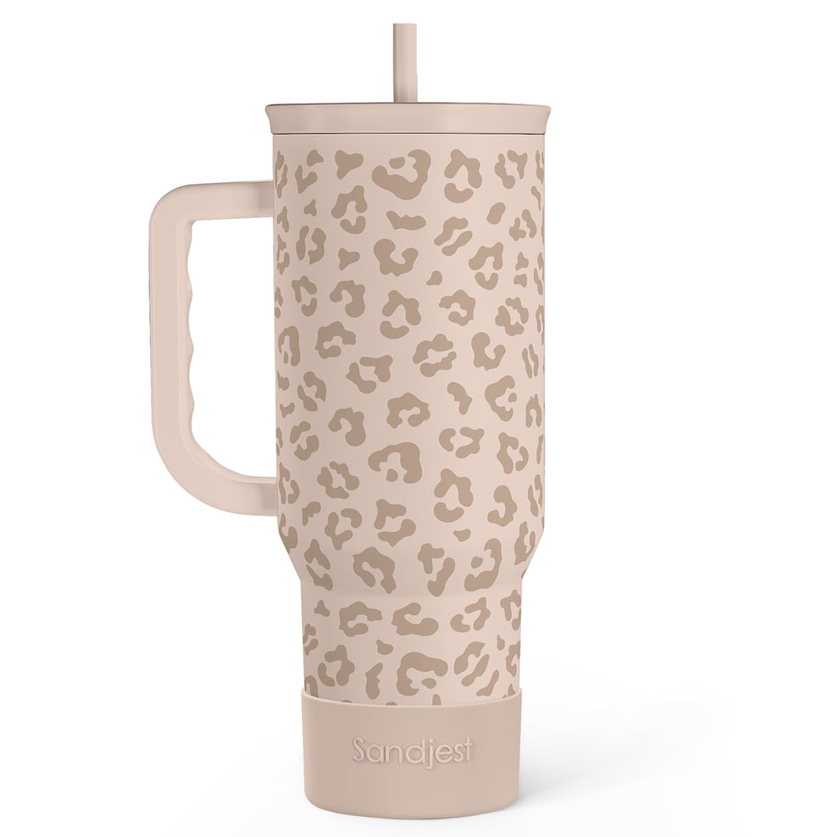 SANDJEST Leopard Tumbler with handle, 40oz capacity for on-the-go hydration