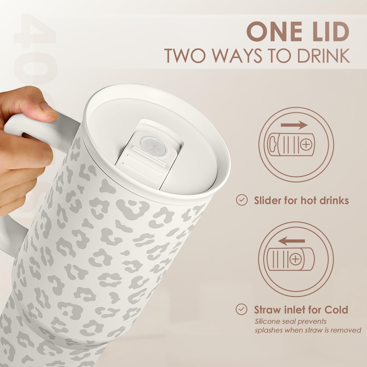 SANDJEST Leopard Tumbler insulated stainless steel keeps beverages cold or hot.