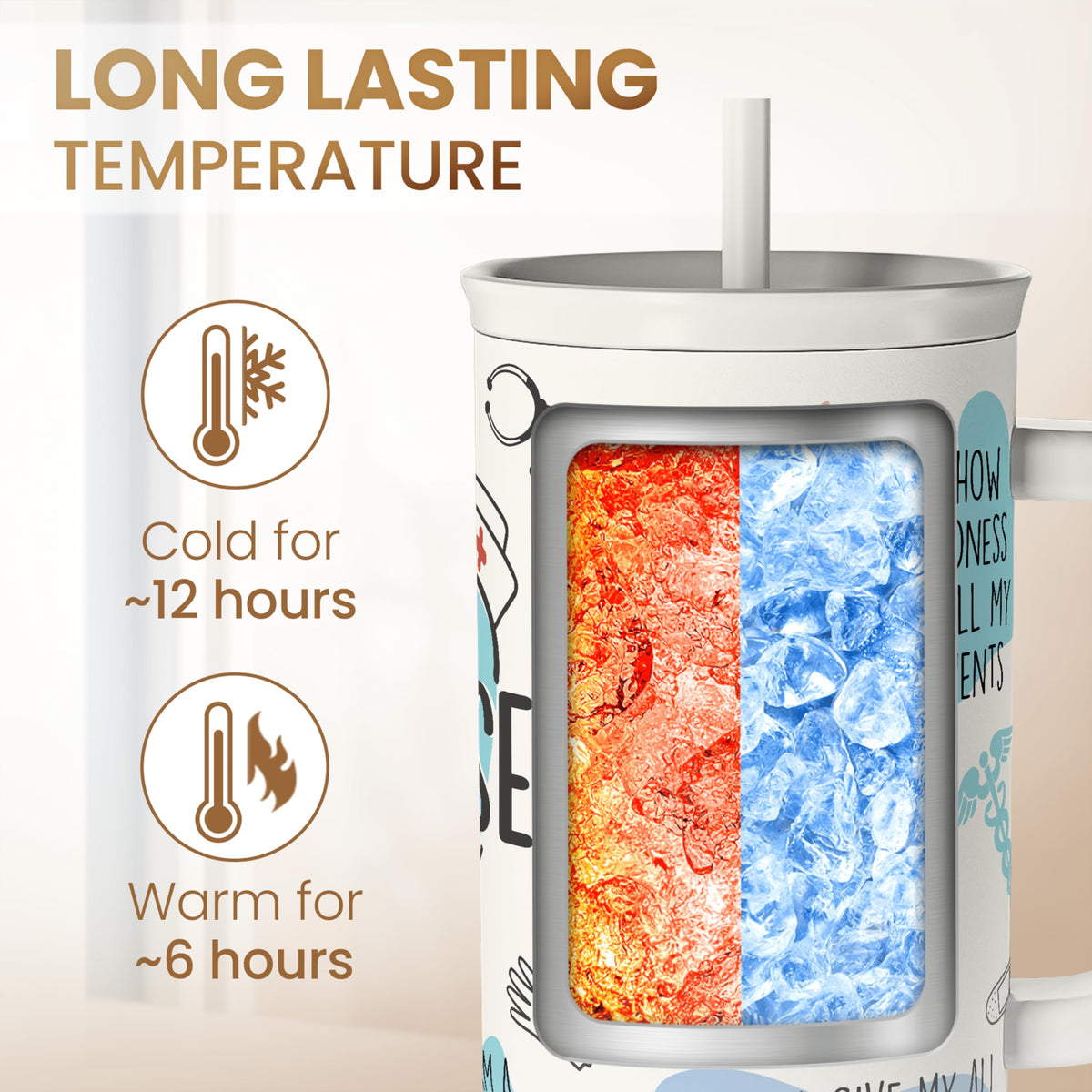 Sandjest nurse gift tumbler with straw offers practical hydration during long shifts.