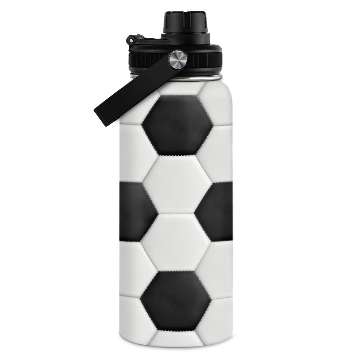 SANDJEST soccer water bottle lid showing secure cap for spill-free hydration
