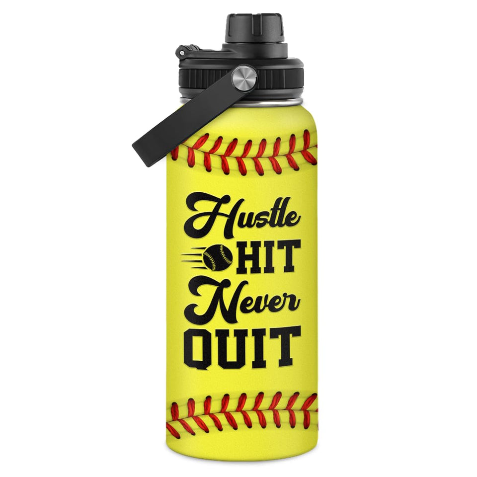 SANDJEST Softball Water Bottle 32oz front view for easy hydration on the go
