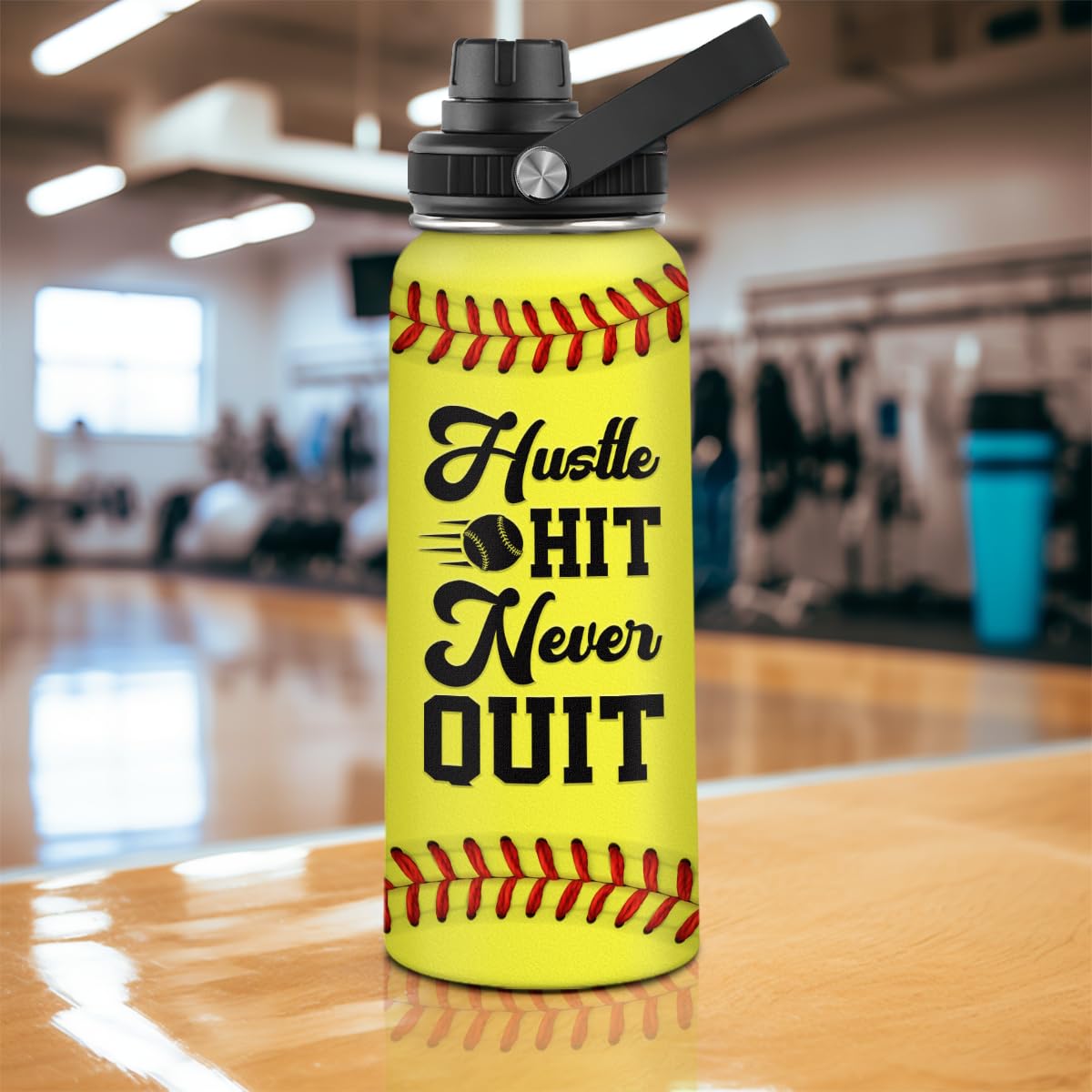 SANDJEST Softball Water Bottle 32oz side view highlighting portable cylindrical design