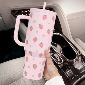 SANDJEST Strawberry Tumbler with hand-wash care for longevity.