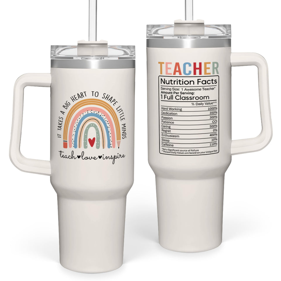 SANDJEST teacher appreciation 40oz tumbler with handle keeps beverages handy during classes.