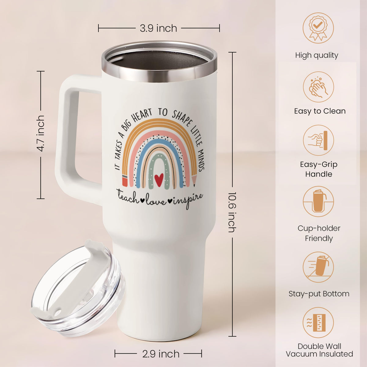 SANDJEST tumbler with handle portable design for office, gym, or travel.