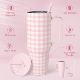 SANDJEST tumbler with handle designed for easy carrying at home, work, or gym.