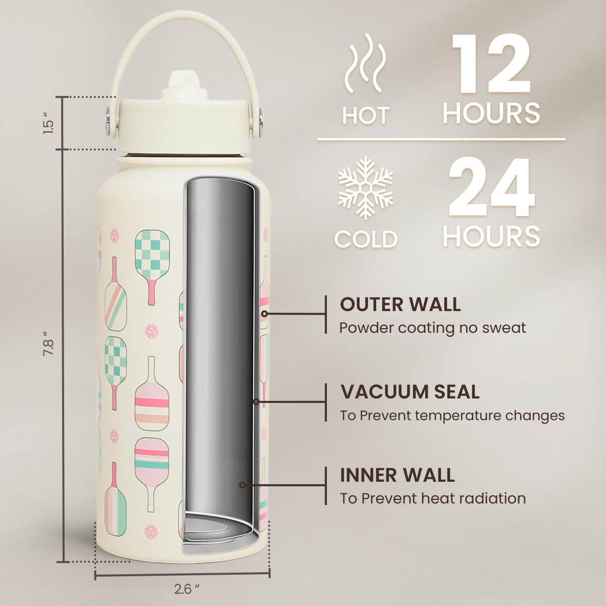 SANDJEST bottle fits backpack and cup holder for travel.