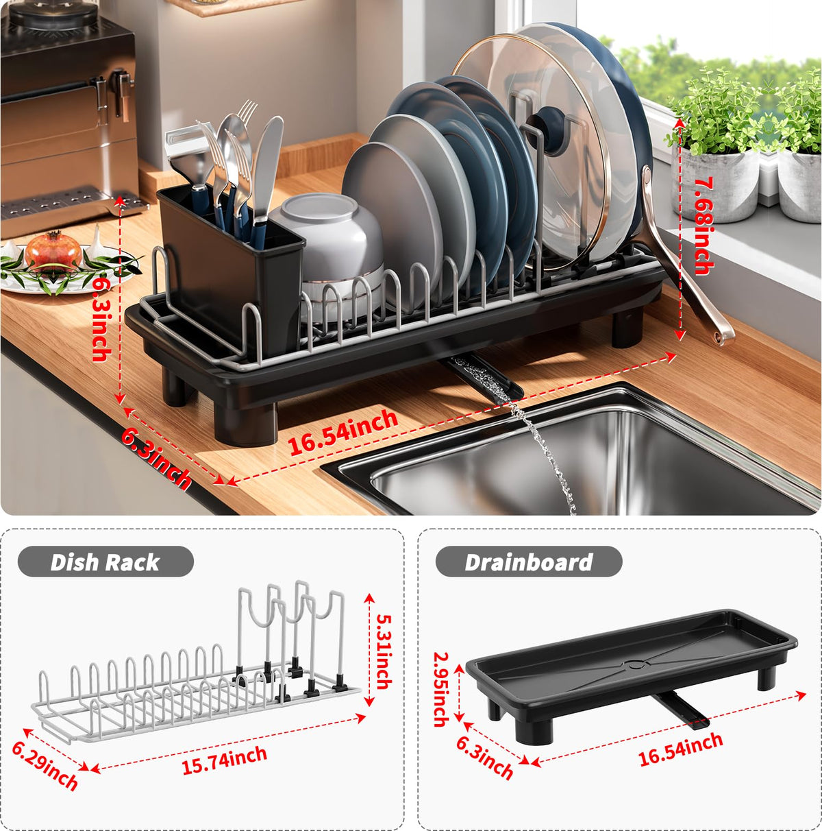 SanDream drainage spout directs water into sink for tidy counters.
