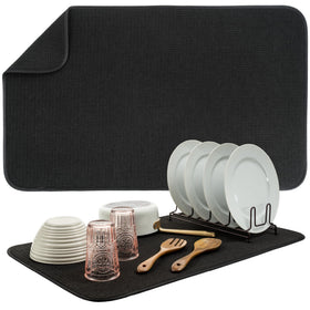 S&T INC. dish drying mat 18x30 black absorbs moisture quickly to protect counters.