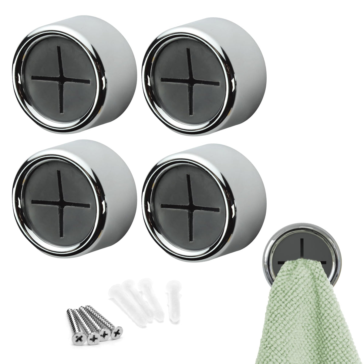S&T INC round grey towel hook secures kitchen towels for easy access.