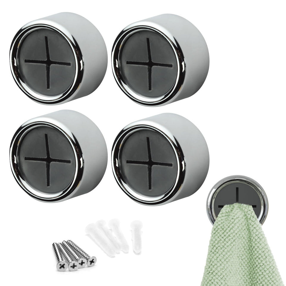 S&T INC round grey towel hook secures kitchen towels for easy access.