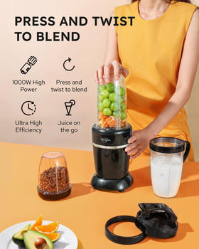 Sangcon 1000W blender with 6-blade extractor close-up highlights powerful ice crushing