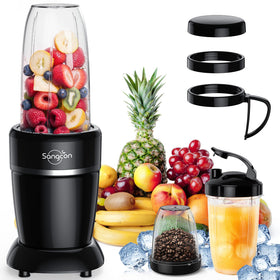 Sangcon 1000W blender front view shows compact design for quick blends