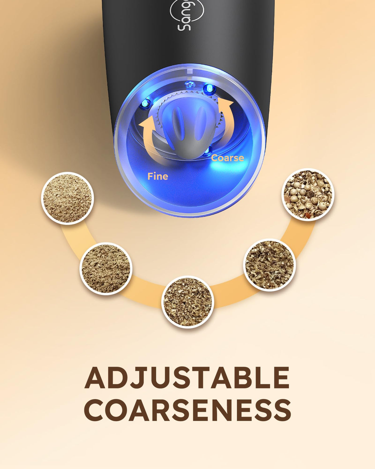 Sangcon adjustable ceramic coarseness knob for customizable grind