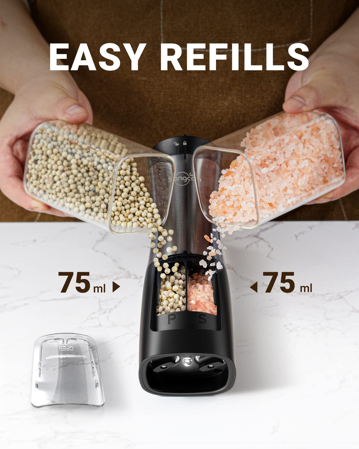 Sangcon dual ceramic grinders close-up for durable grinding