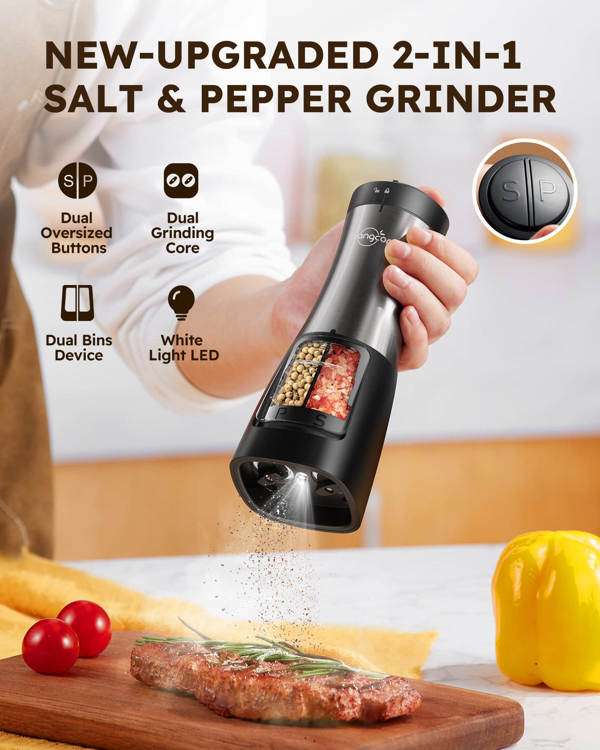 Sangcon electric salt grinder with light for accurate seasoning