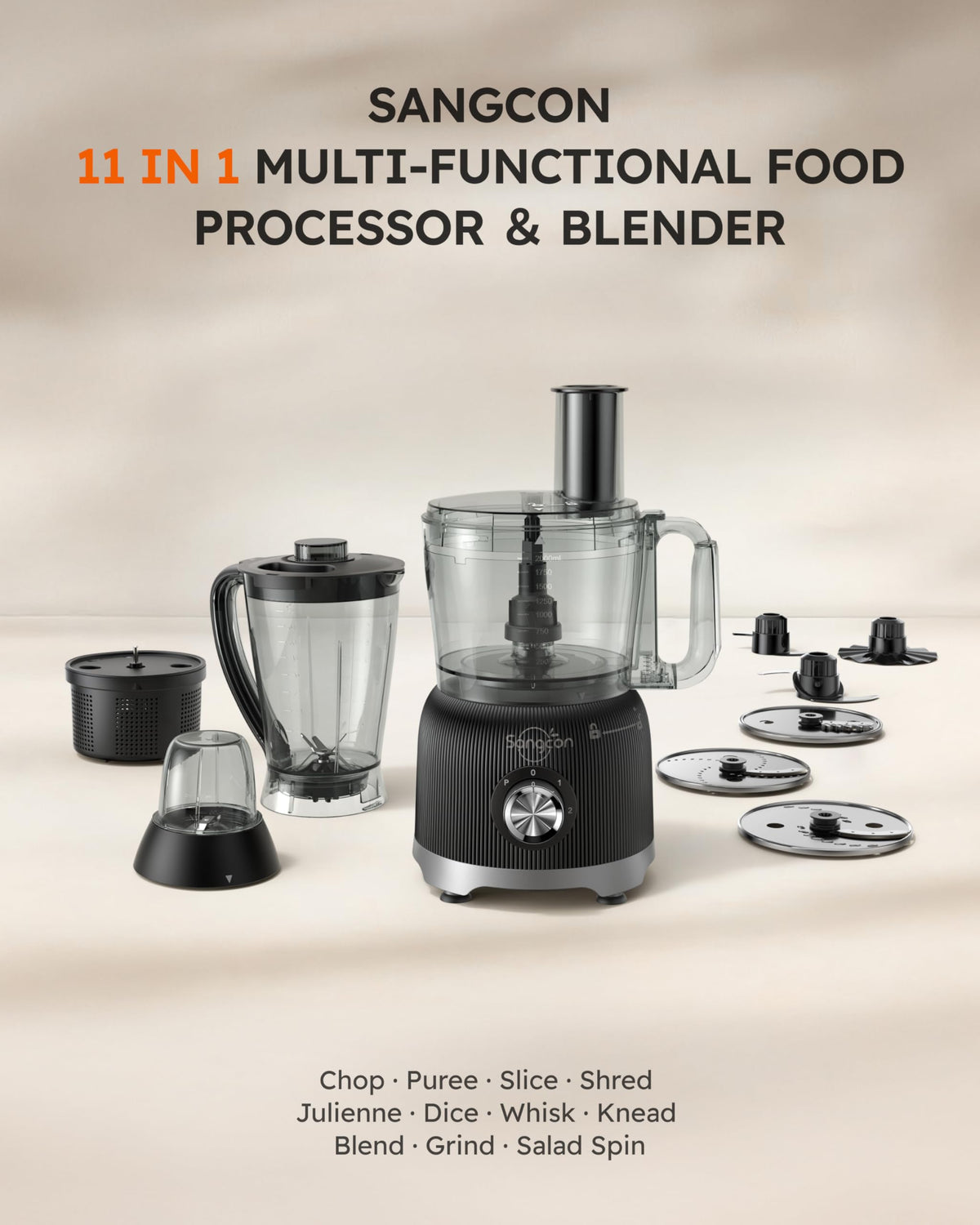 Sangcon food processor with two 8-cup bowls for bulk meal prep