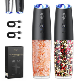 Sangcon gravity electric grinder set on a kitchen counter, showcasing easy one-handed use
