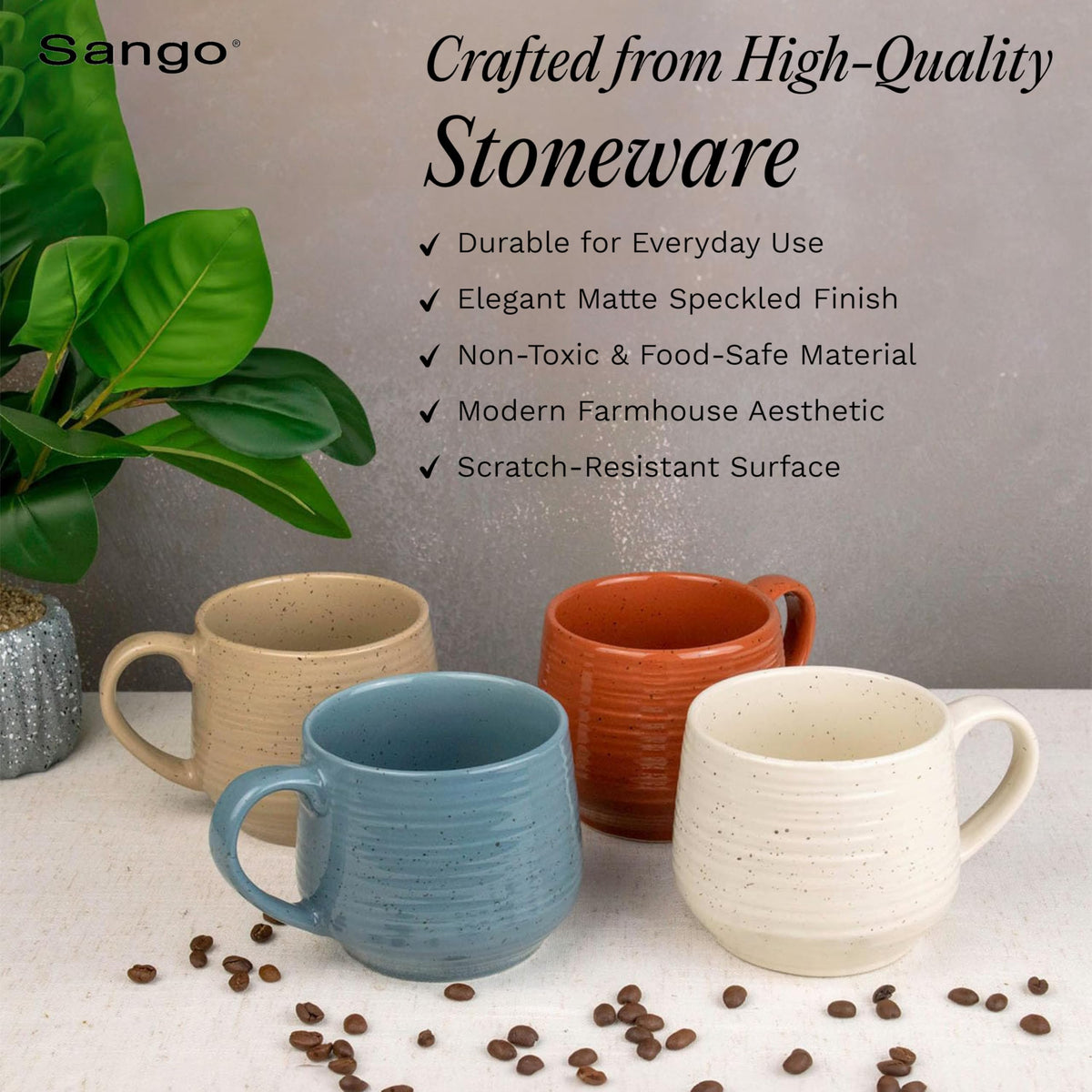 SANGO large ceramic mug with comfortable handle for easy hot beverages