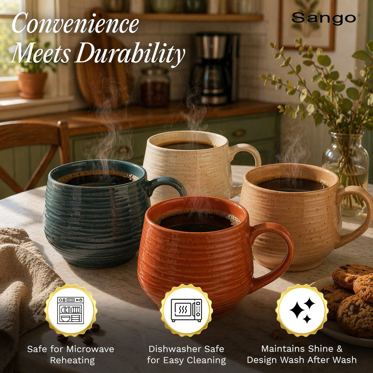 SANGO rustic glaze texture enhances farmhouse kitchen aesthetics