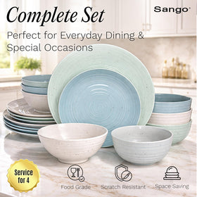 SANGO Siterra 10.75-inch dinner plates showcase glossy speckle, elevating table settings.
