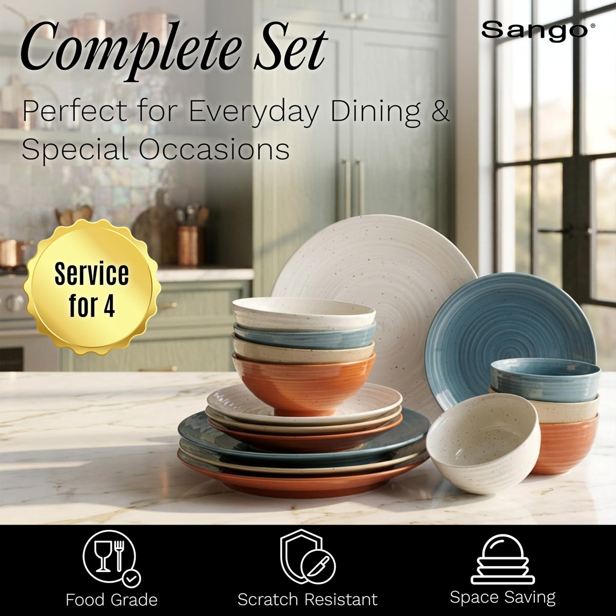 Sango Siterra cereal bowls, perfect for breakfast and snacks.