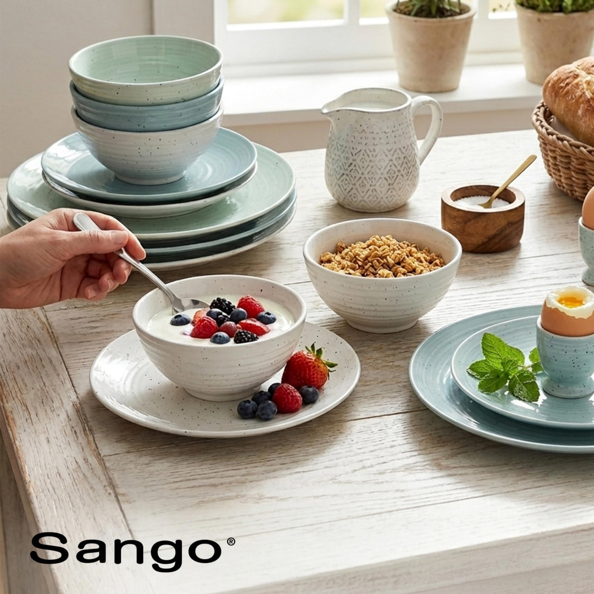 SANGO Siterra coordinating accessories complete the collection for cohesive tablescapes.