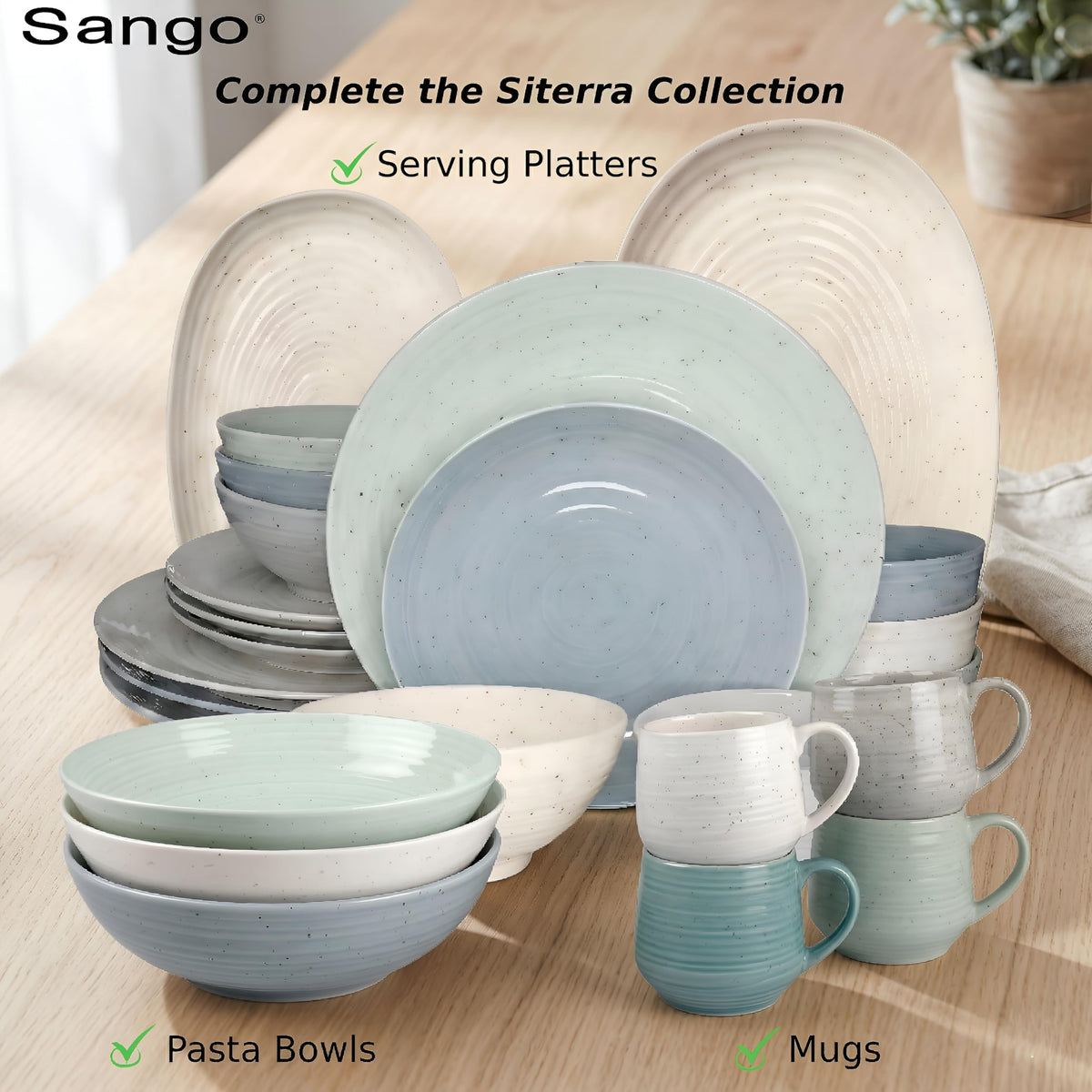 SANGO Siterra glossy speckled finish highlights neutral tones.