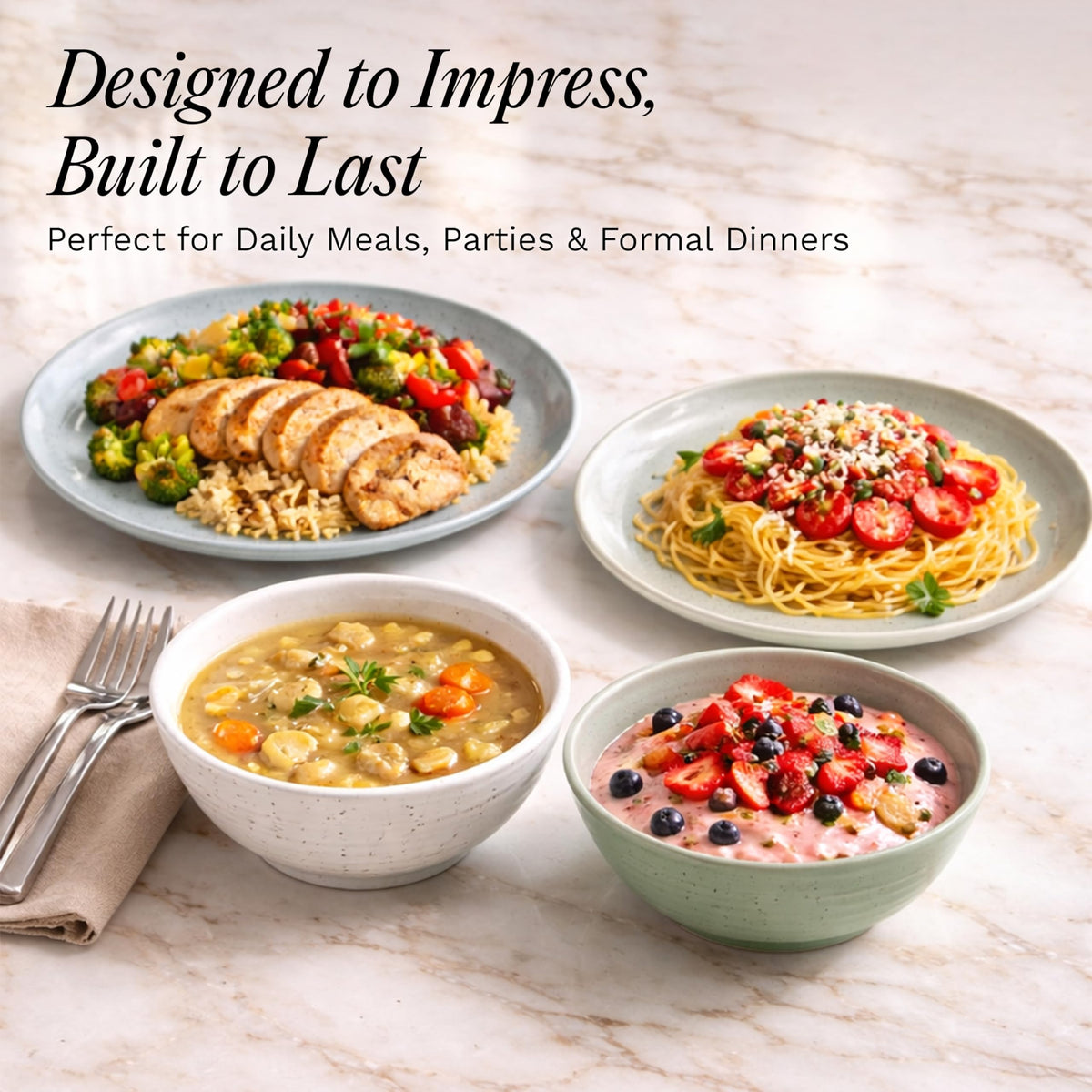 SANGO Siterra microwave- and dishwasher-safe design for easy reheating.