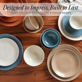 Sango Siterra speckled matte finish adds warm rustic charm to table settings.