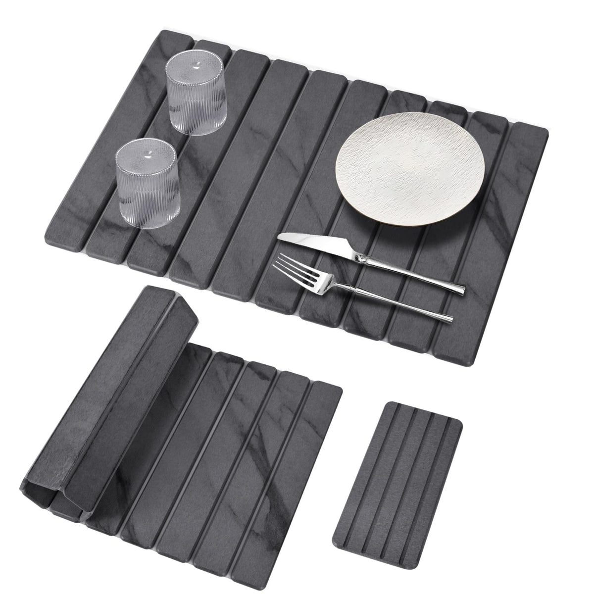 Sangukiro dish drying mat in 24x16 marble style keeps countertops dry and organized.