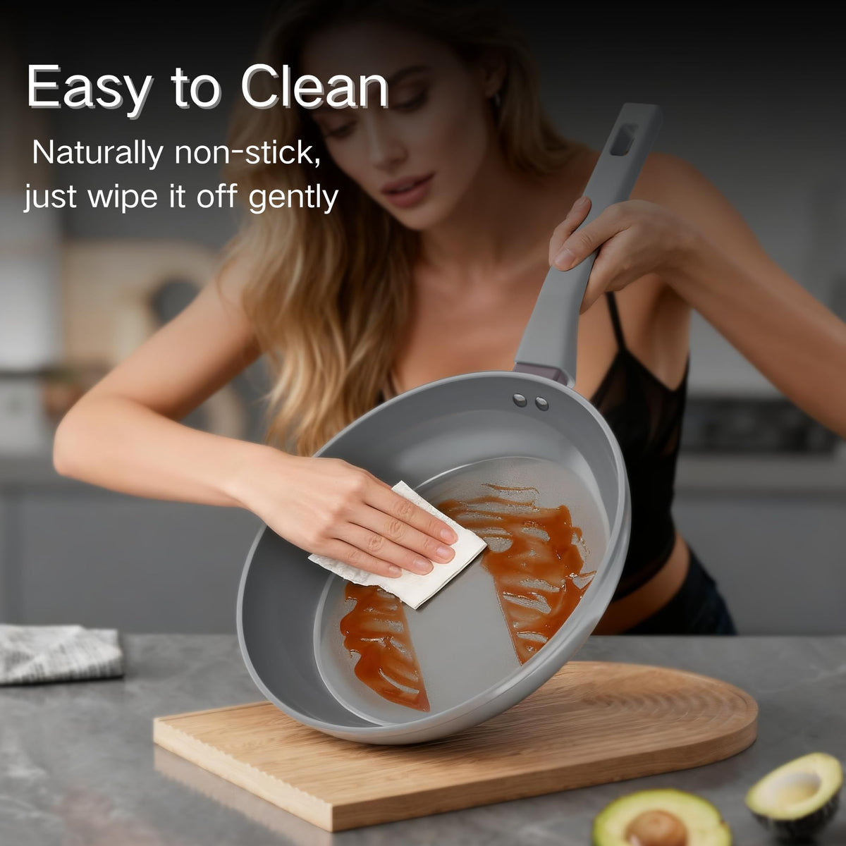 Sanho nonstick frying pan set on display suitable for versatile stovetop meals
