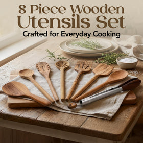 SANJH teak rice paddle lifts grains without clumping.