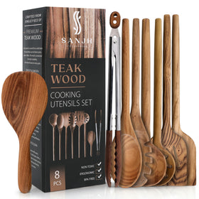 SANJH teak round spoon perfect for tasting and serving.