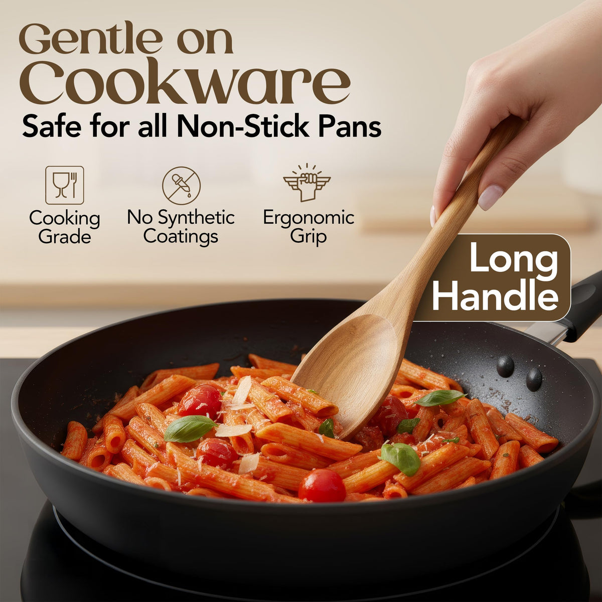 SANJH teak wooden strainer for draining sauces and vegetables.